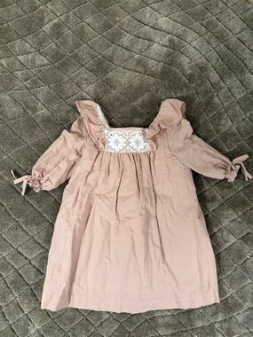 Girls Pink Ruffle Lace-Trim Dress